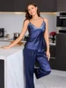 Ensemble pyjama sexy à col en V et dentelle pour femme, haut à bretelles spaghetti et pantalon, vêtements de nuit 2 pièces pour se détendre à la maison