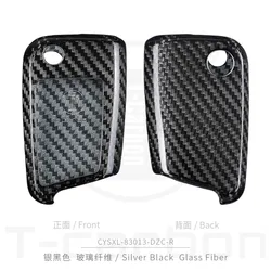 Sleek Carbon Fiber Car Key Case Cover (Silver Black - R)