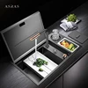 Nanometer Hidden Cup Rinser kitchen Sinks Hidden Flip Cover 304 Stainless Steel 4mm Thickness Handmade Sinks With Trash Can 1