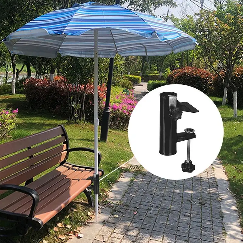 YZZHAJ Patio Umbrella Holder Heavy Duty Adjustable Metal Parasol Clamp Stand Umbrella Clamps Bracket For Cover Railing Balcony Boats (Fits Max Outer Diameter 2 Inch