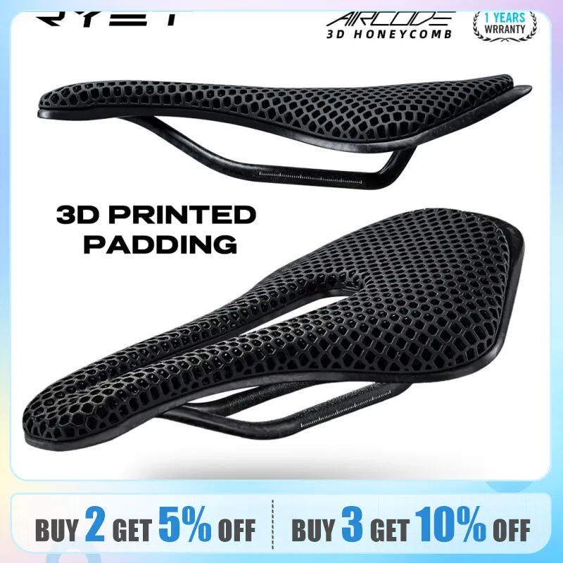 RYET 3D Printed Bike Saddle Ultralight Carbon Fiber Hollow Comfortable Breathable MTB Gravel Road Bicycle Cycling Seating Parts