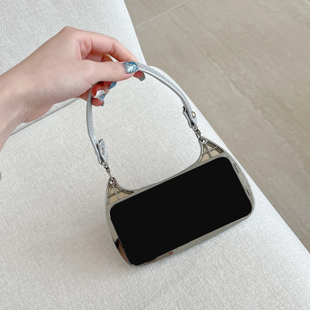 3D-Handtasche mit Strass-Spiegel und Handriemen, Handyhülle für iPhone 18 17 Air 16 15 14 13 12 11 Pro Max, stoßfeste Schutzhülle – Detail 8