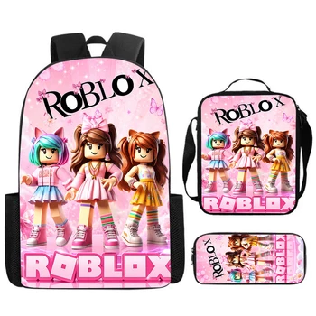 Roblox Cartoon 3-Piece Set - Backpack Lunch Bag & Pencil Case, Cute Gaming School Bag Gift for Kids Ages 5-8 1
