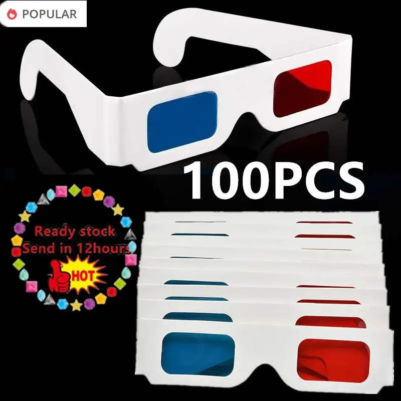 

100Pcs Cardboard 3d Glasses Disposable Paper 3D Video Glasses 3D Red And Blue Glasses Set Universal Anaglyph Glasses For Movie