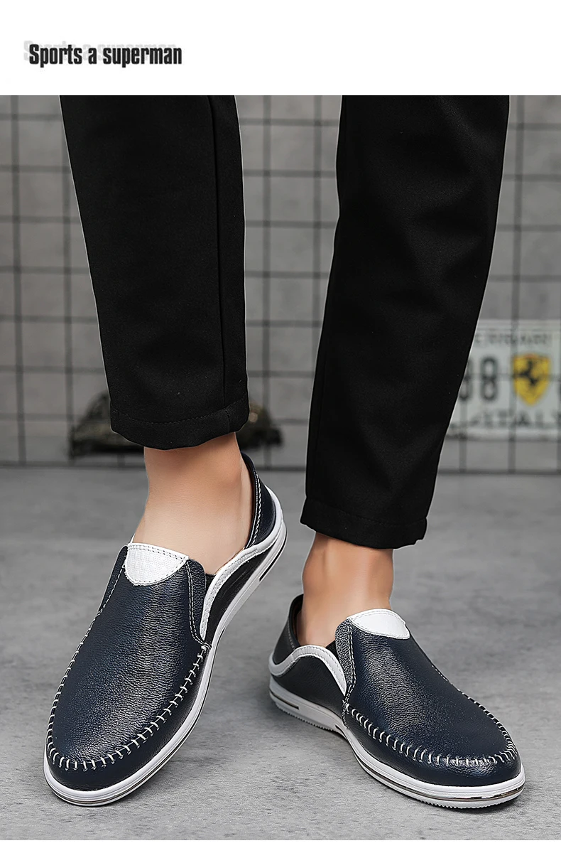 Lässige Leder-Männer-weiße Schuhe, Herren-Loafer, atmungsaktive Schuhe, trendige Herrenschuhe – Detail 19