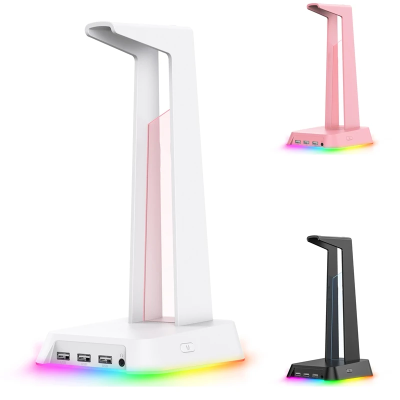 

Подставка для Игровых Наушников RGB, настольный держатель для гарнитуры, светящийся Логотип с 3 USB и 3,5 мм вспомогательными портами