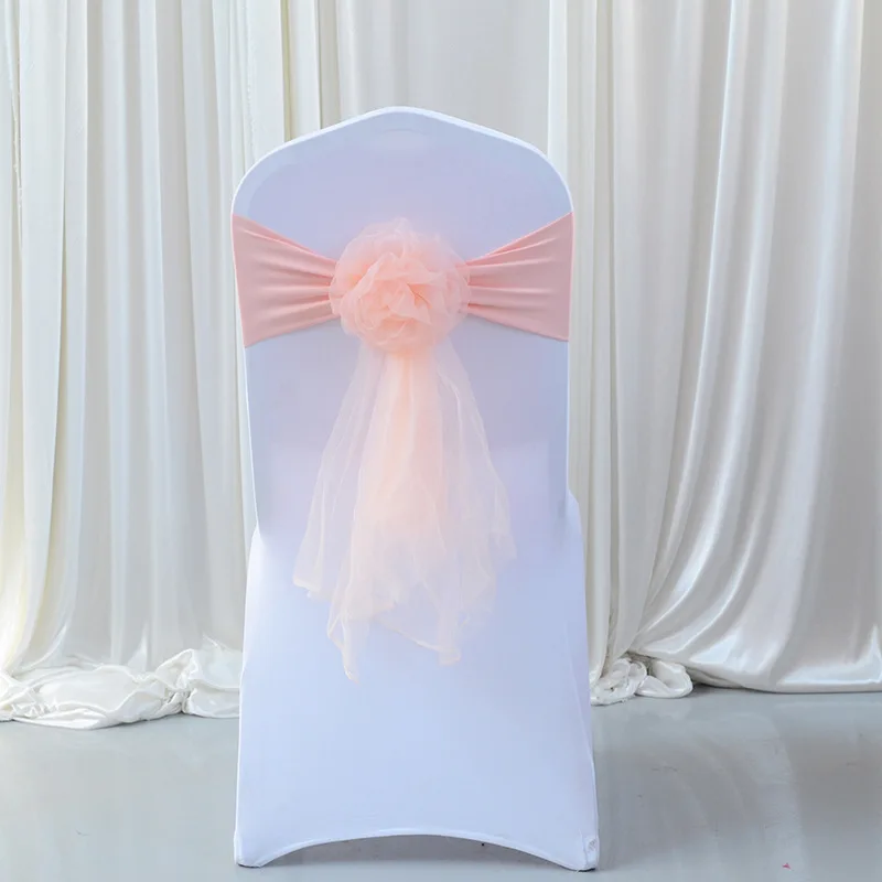 

50pcs Organza Chair Sashes Elastic Chair Back Flower Bow Tie Wedding Chair Knot for Wedding Party Decoration Hotel Supplies