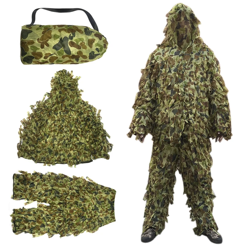 Tuta Ghillie 5 Nel 1, Abbigliamento Da Caccia All'Aperto Mimetico 3D Con Giacca Pantaloni Cappuccio Borsa Per Il Trasporto Per Adulti Bambini~p192777315