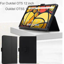 Premium Leather Tablet Case with Hand Holder Grip - 12 Inch Protective PU Cover for Oukitel OT5S (Black)
