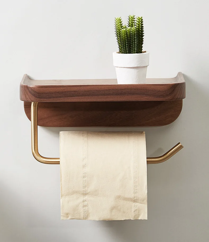 

Multipurpose Toilet wall Mounted Paper Roll Tube Kitchen Tissue Holder Roll of Paper Walnut Bathroom Wall Mounted Tissue Holder