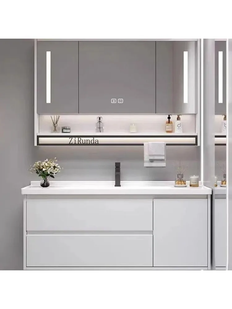 Simple Bathroom Cabinet Washstand Vanity with Sink Together Storage Mirror Cabinet Fashion Furniture