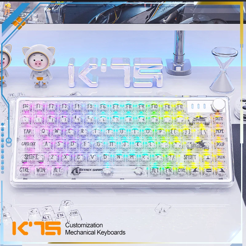 

Attack Shark K75 Blurtooth Mechanical Keyboard Wireless Transparent RGB Hot Swappable Win And Mac USB Connection E-Sport Office