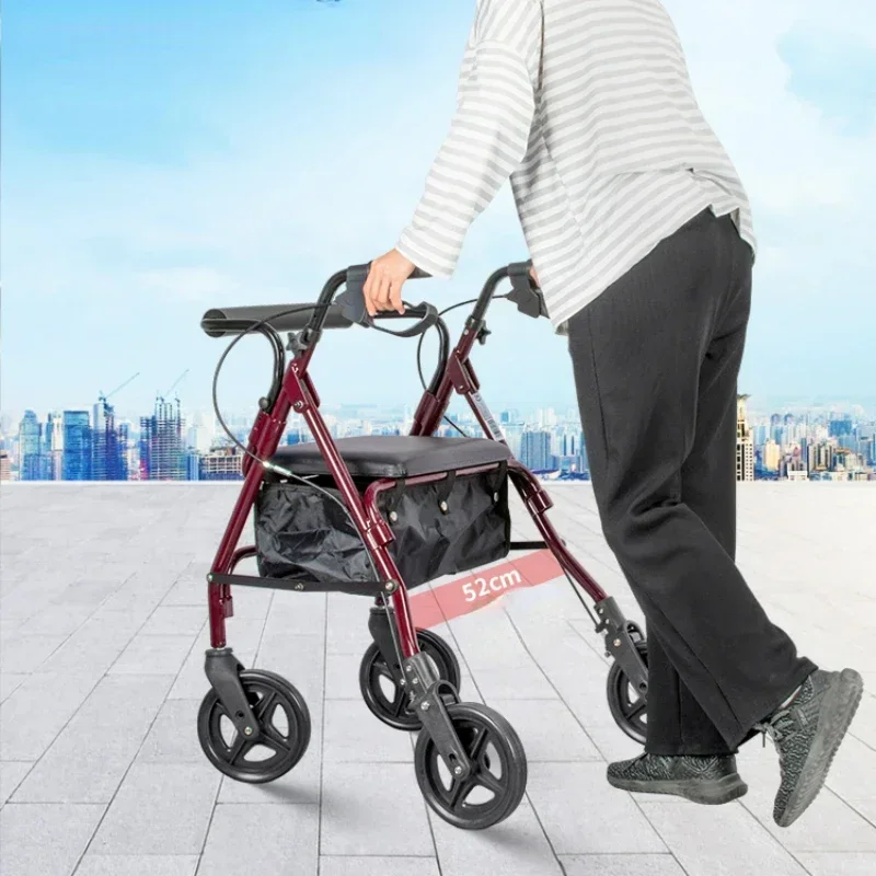 Elderly Shopping Cart with Backrest - Four-Wheeled Portable Walker, Rehabilitation Trolley with Comfortable Seating 4