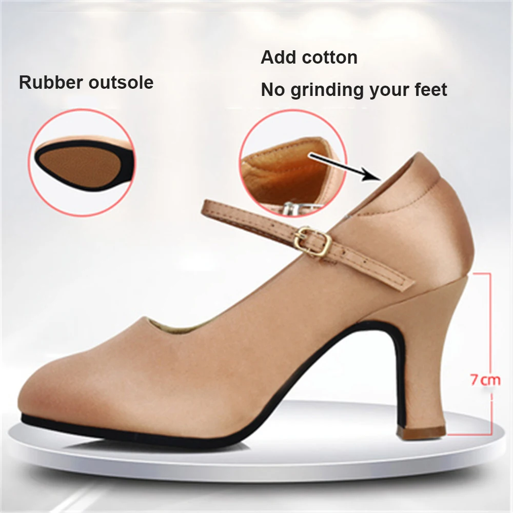 Dance Shoes Latin Woman Standard Ballroom Dancing Shoes Satin 3.5cm/5cm/7cm High Heel Modern Quickstep Foxtrot Waltz Shoes 4