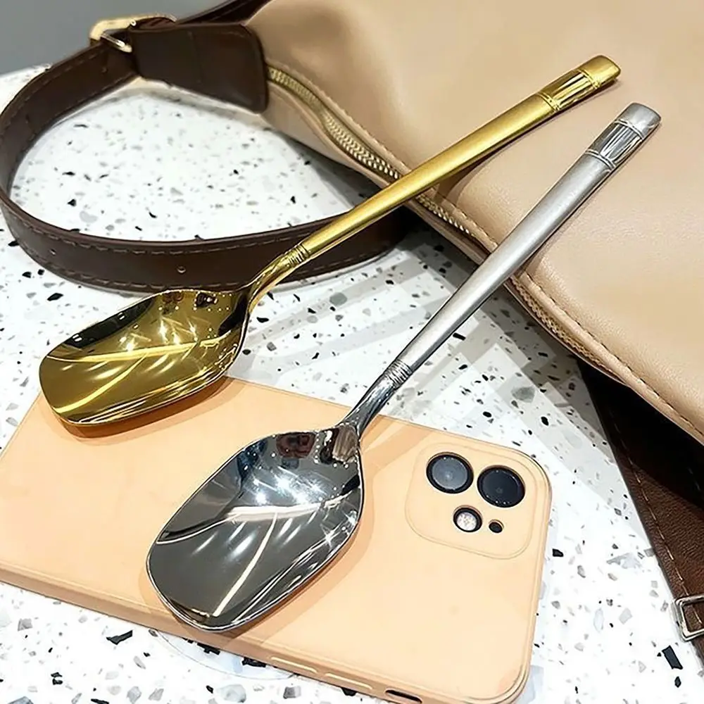 Portable Gold Silver Soup Spoons Long Handle Stainless Steel Dessert Spoon Dishwasher Tableware Stirring Spoon for Kitchen Tools