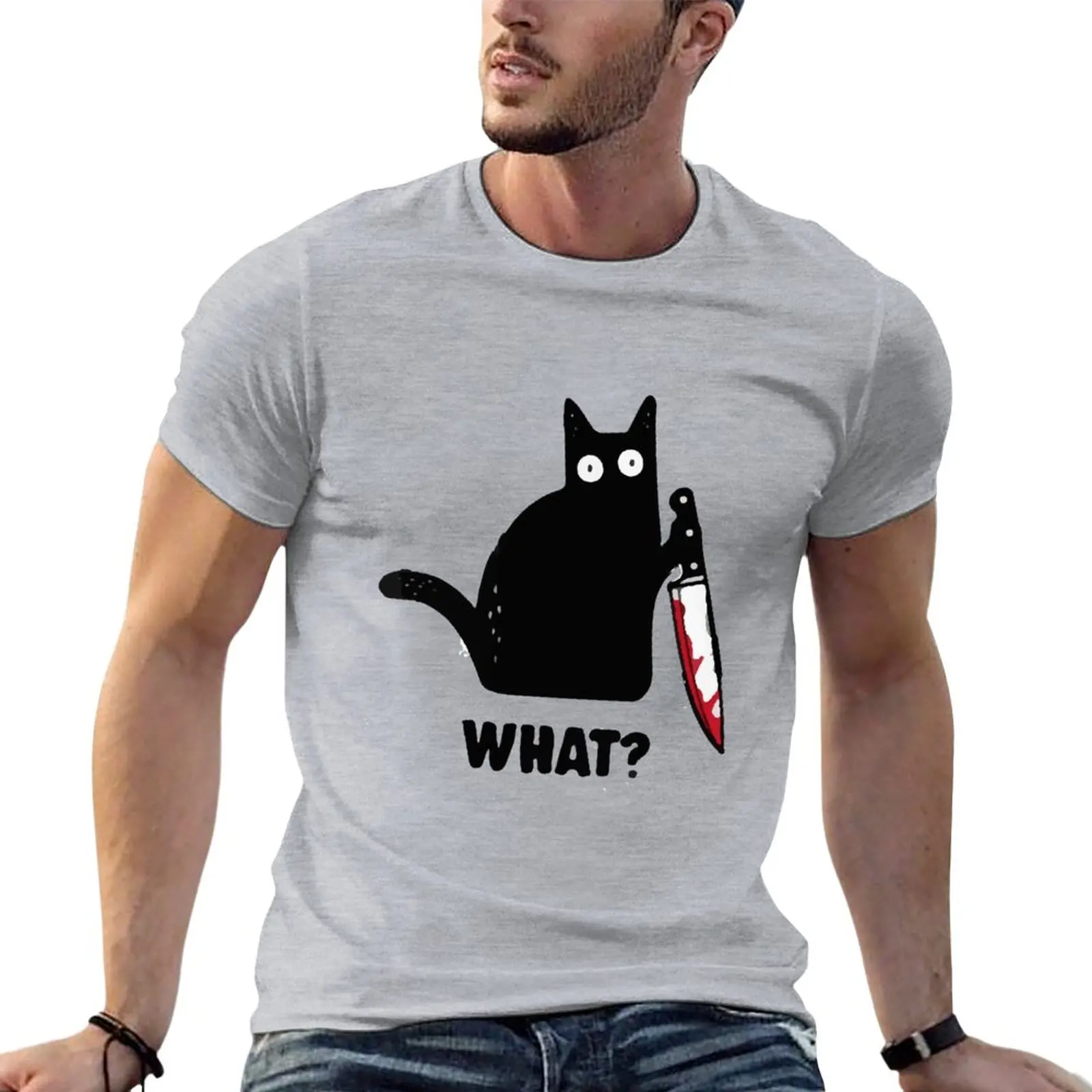 

Limited edition Halloween Cat What! T-Shirt aesthetic clothes summer tops boys animal print shirt mens cotton t shirts