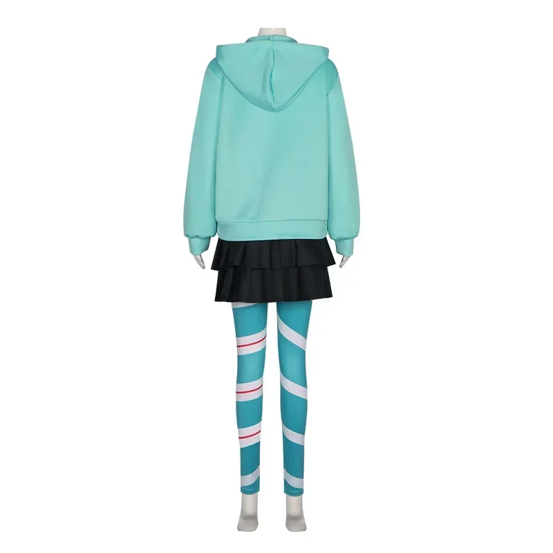 Anime Vanellope von Schweetz Cosplay Costume Adult Women Hoodie Skirt Stocking Suit Halloween Outfit Party Uniform