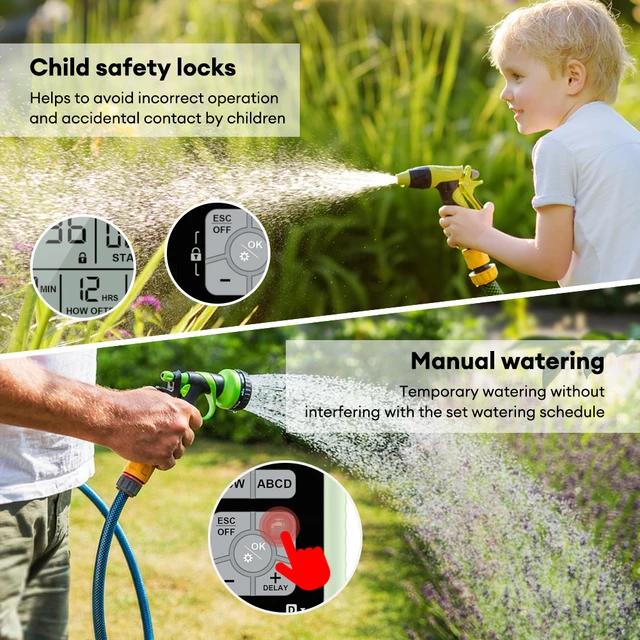 Digital 4 Outlets Watering Timer Auto/Manual Irrigator Drip Sprinkler Independent Control Water Valve for Garden Outdoor Yard 5