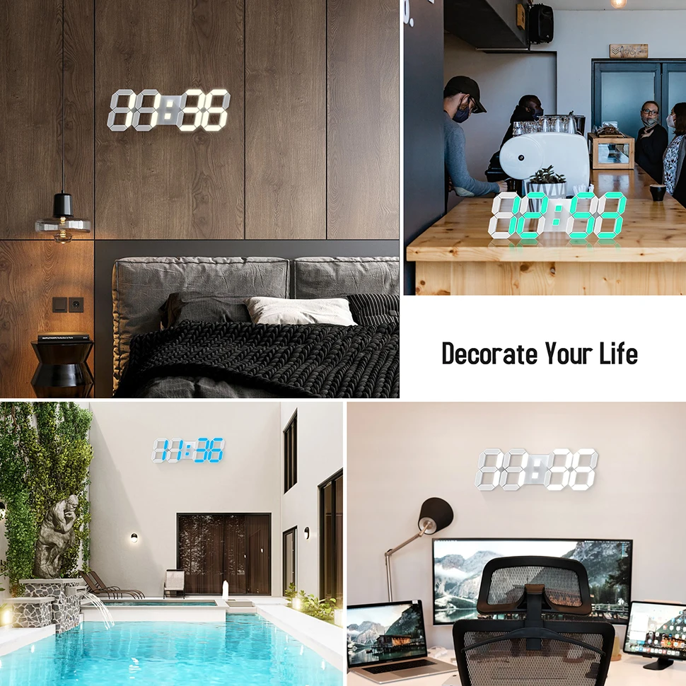 DEEYAPLE 15Inch Colorful LED Digital Clock 12/24H Time/Date Remote Control Snooze USB-Powered Wall/Desk Floating Design for Home