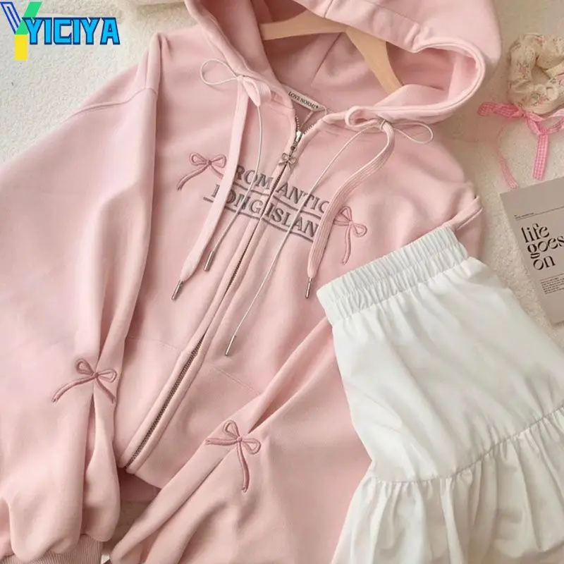 

YICIYA куртка с бантом высокого качества Розовая Милая Паркер корейская мода пальто женская зимняя куртка-бомбер новая одежда 2024 верхняя одежда