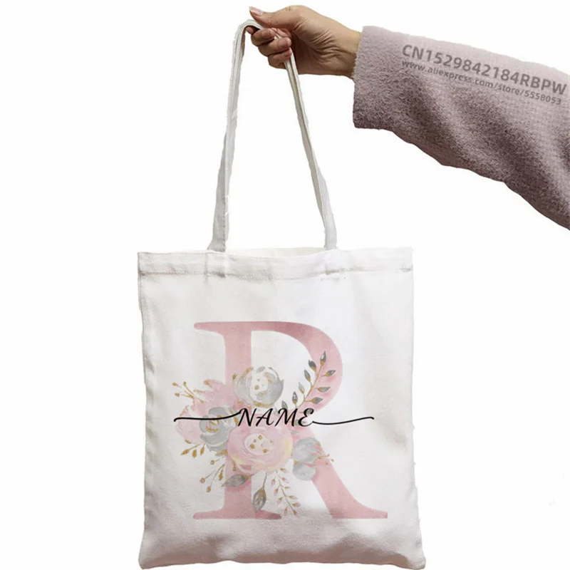 Personalized Canvas Tote Bag with Name & Initial - Personalized Brides