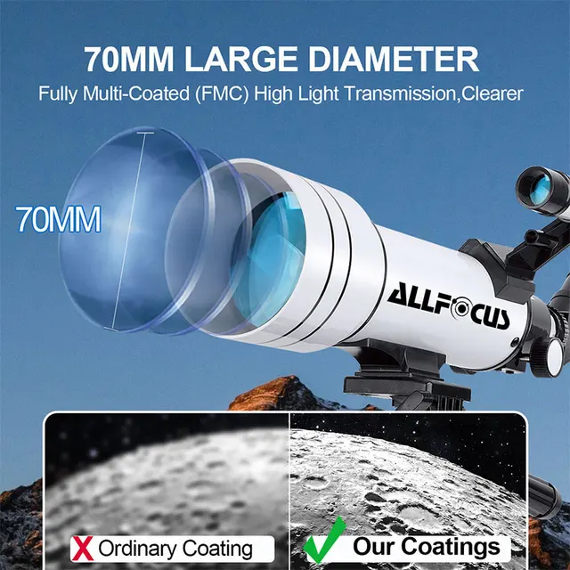 70mm Aperture Telescope For Beginners - 400mm Refractor With Tripod & Phone Adapter (Black)