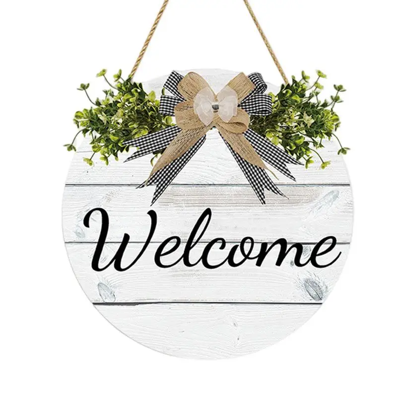 

Welcome Wreath Sign For Farmhouse Front Porch Decor Rustic Door Hangers Front Door With Bow Greenery For Home Decoration