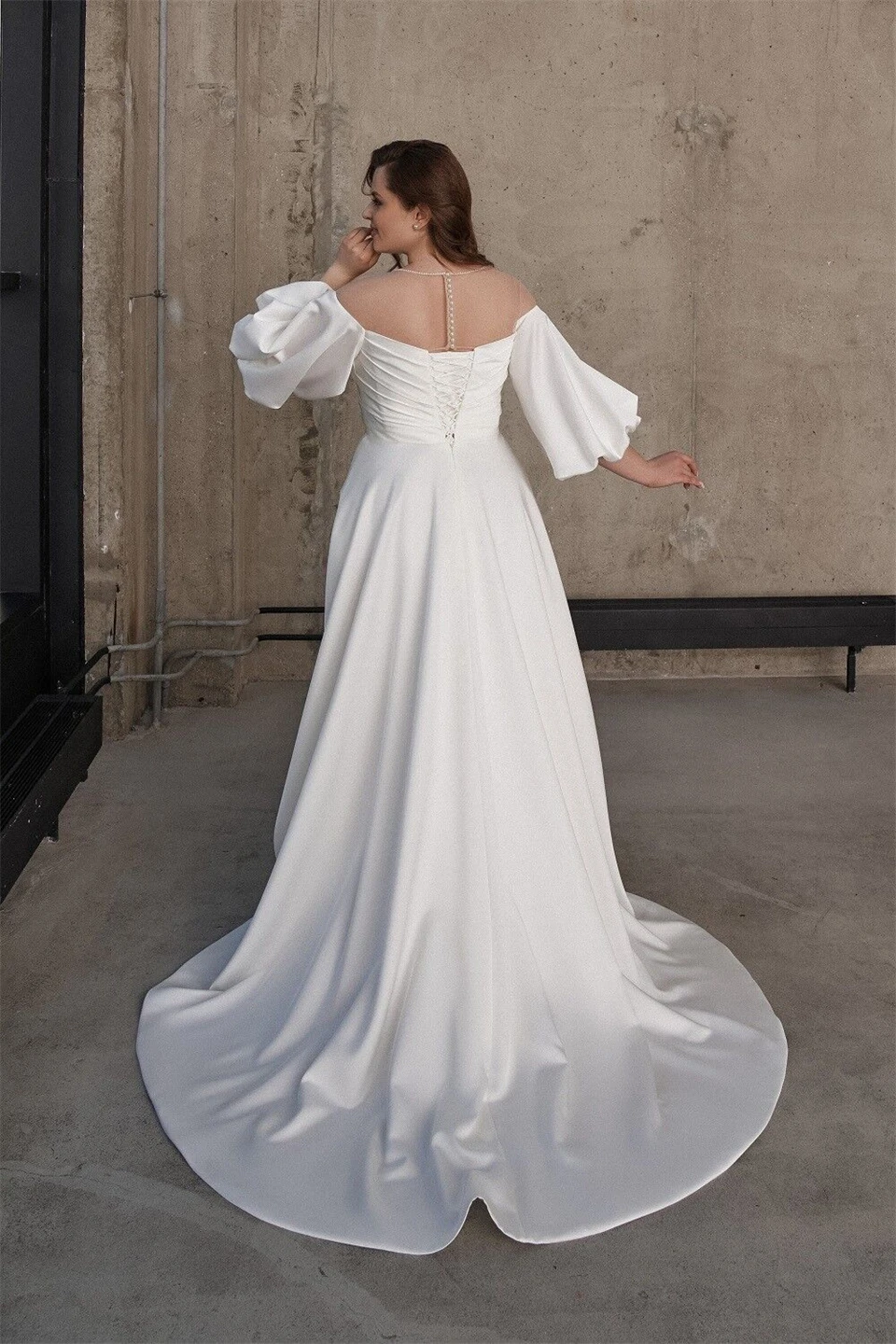 Luxuriöse O-Ausschnitt-Applikationen Illusion Langarm-Brautkleider für Damen Ballkleider 2026 mit Schleppe Brautkleid Vestidos de Novia – Detail 6