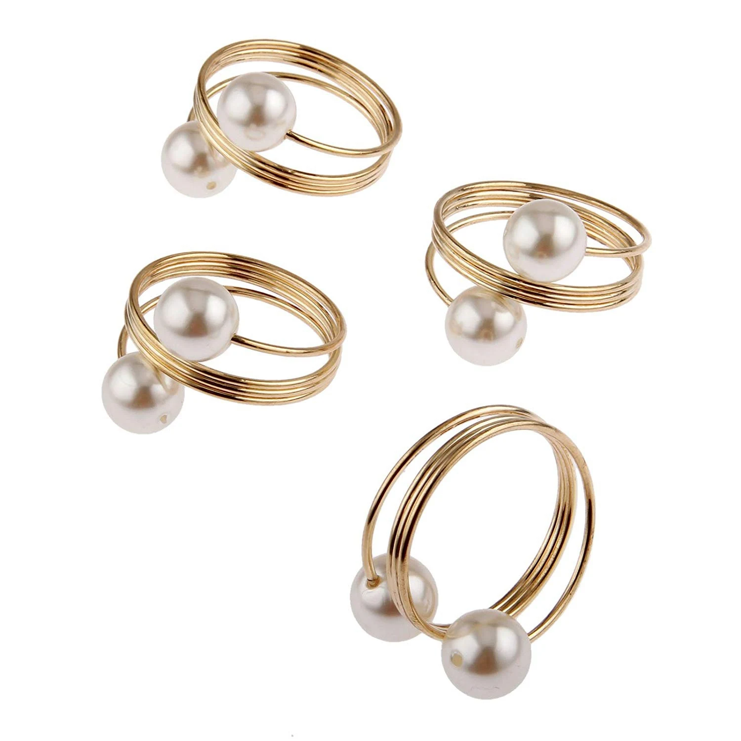 

12Pcs Pearl Napkin Buckle Hoop Napkin Rings Circle Serviette Holder for Wedding Hotel Supplies Table Decoration Gold