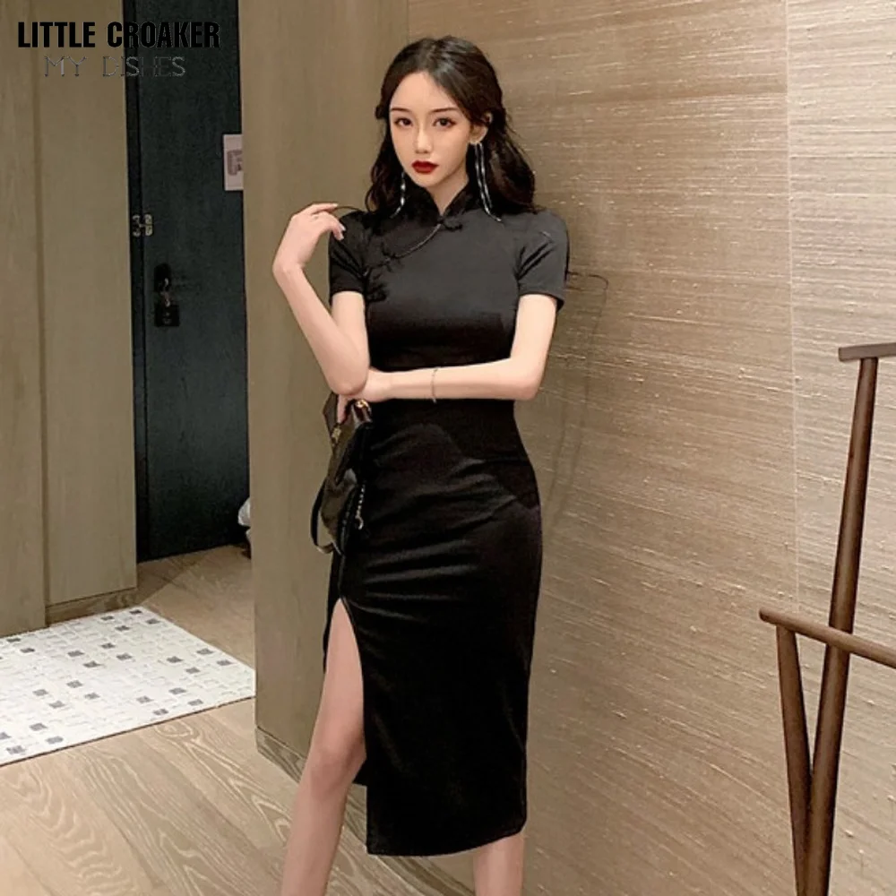

Oriental Dress Black Qipao Realsilk Retro Cheongsam Customized Chinese Traditional Female Skirt Tight Fitting Summer China Dress