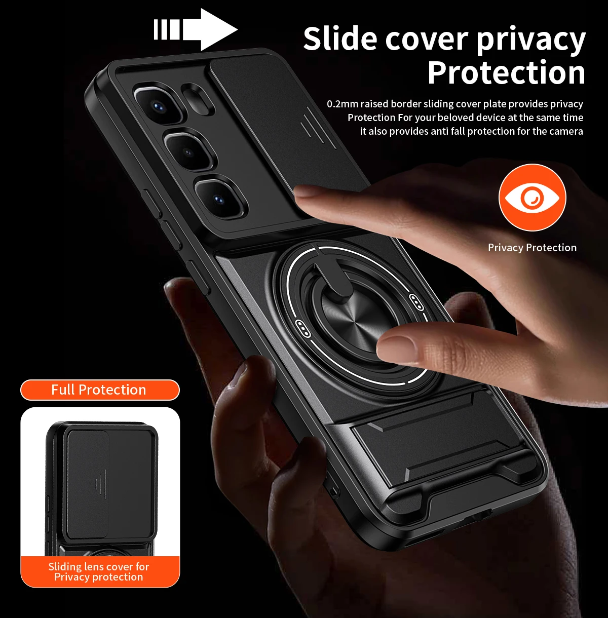 Armor Shockproof Phone Case with Sliding Camera Cap and Built-in Kickstand