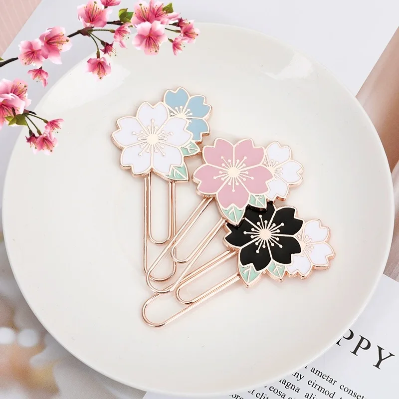 Cherry Blossom Paper Clip Metal Bookmark Clip Notebook Decoration Stationery 1Pc