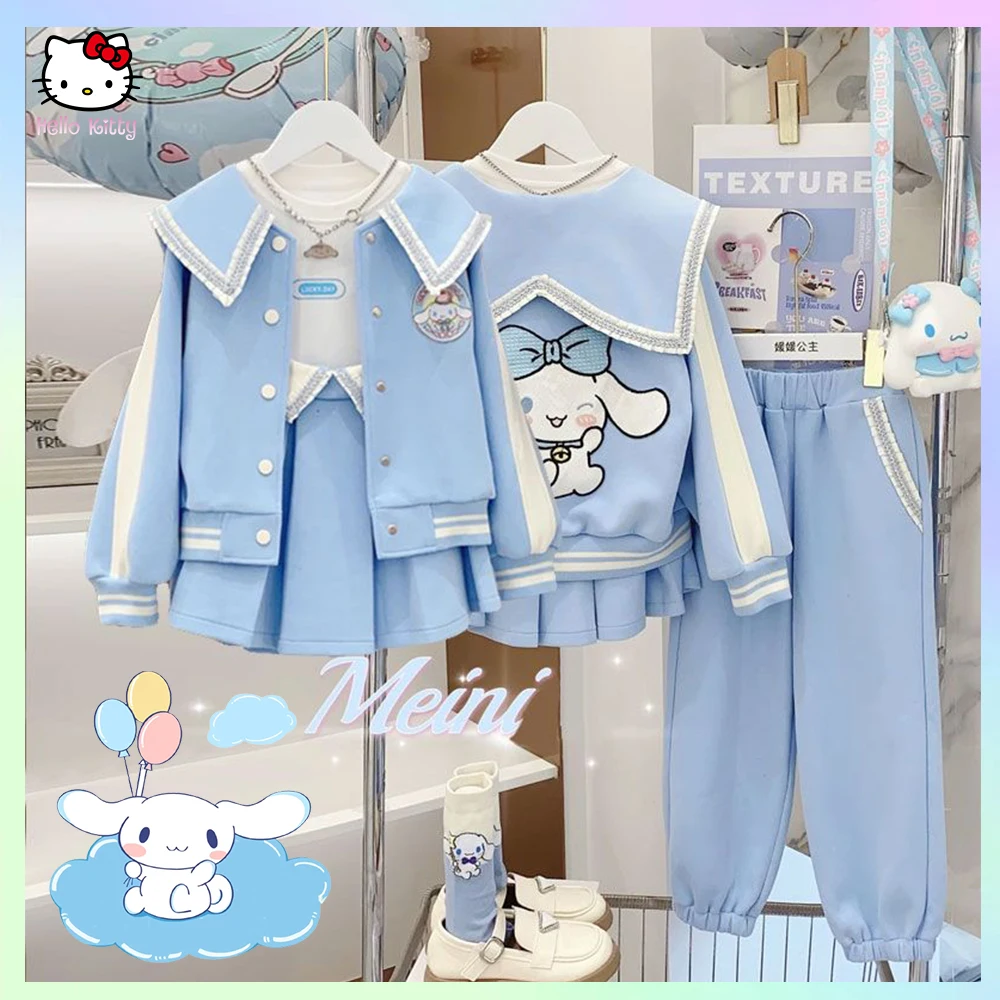 Girls coat Sanrioed Girls Sets Cinnamoroll Anime Coat T-Shirt Pleated Skirt Pants Y2K Korean Clothing