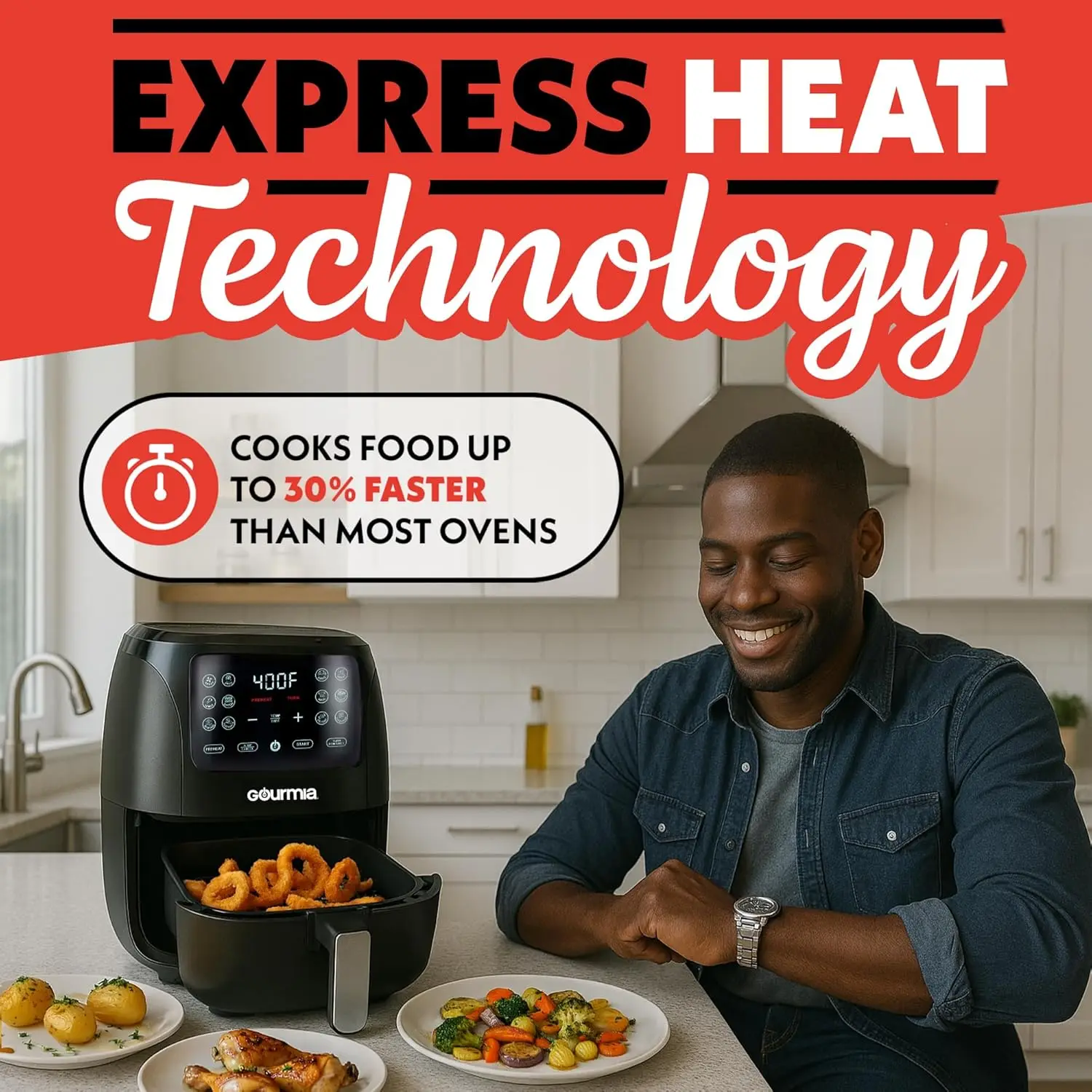 4 Qt Digital Air Fryer with 8 Presets, FryForce360° Technology, Dishwasher Safe Accessories, Compact Black Design 5