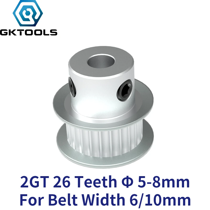 

GKTOOLS 26 Teeth 2M 2GT Timing Pulley Bore 4/5/6/6.35/8mm for GT2 Open Synchronous belt width 6mm/10mm small backlash