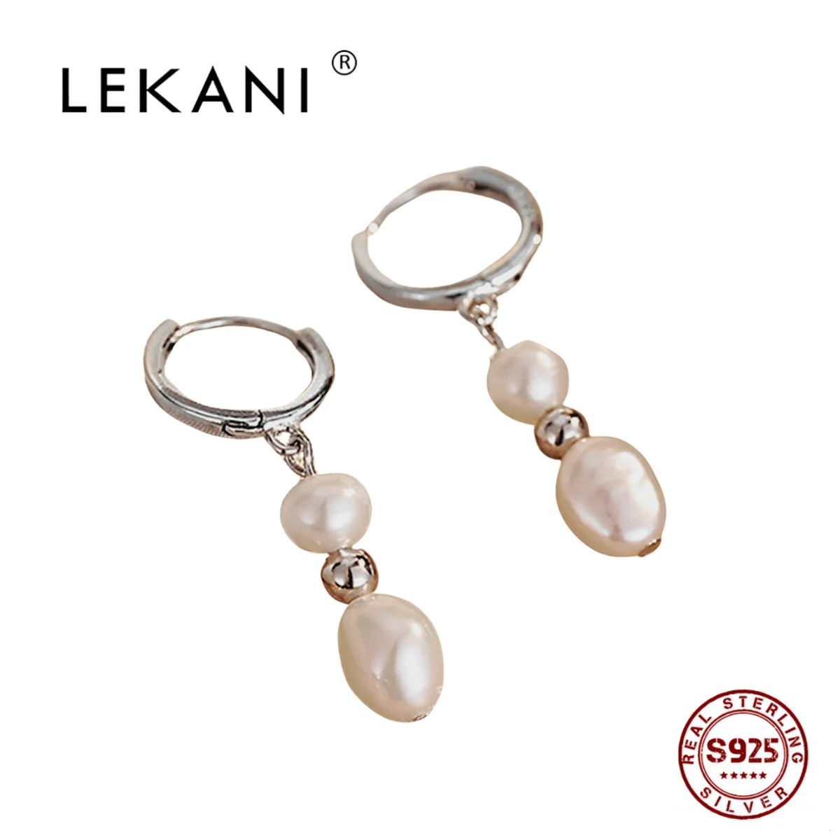 

LEKANI Natural Baroque Pearl Drop Earrings For Women Real 925 Sterling Silver Simple Elegant Fine Jewelry Gift Free Shipping