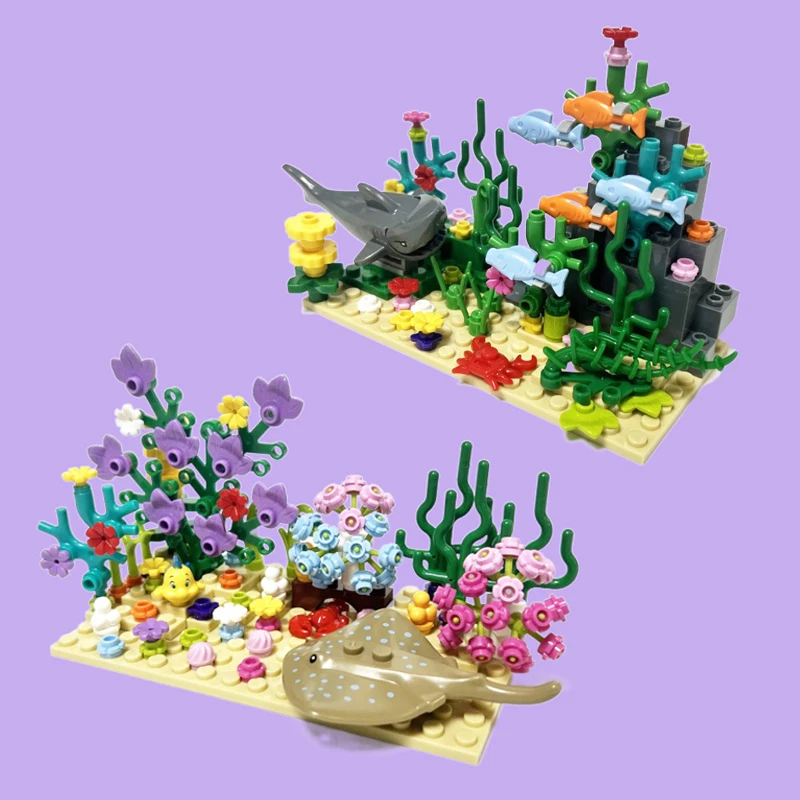 City Moc Aquarium Underwater World Plant Scene Viewing Shark Devil Fish Building Blocks Giocattoli Mattoni Compatibili Con Lego