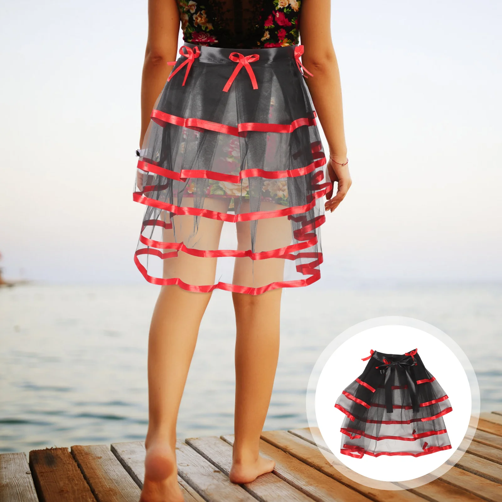 Tie-up Tutu Skirt Tulle Dress Women Rave Outfit Skirts for Steampunk Prom Halloween