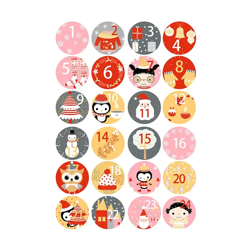 24 Pcs Happy Christmas Day Gift Stickers Advent Calendar Number Paper Stickers Multi-Function Packaging Adhesive Labels Decors