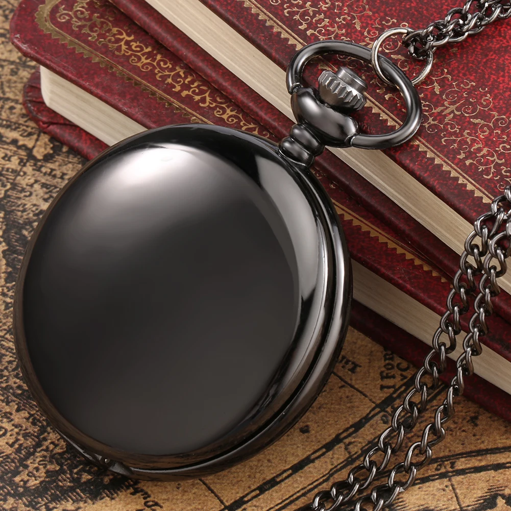 Antique Stylish Simple Vintage Smooth Double Cover Quartz Pocket Watch with 80cm Necklace Chain Unisex Pendant Clock Timepiece