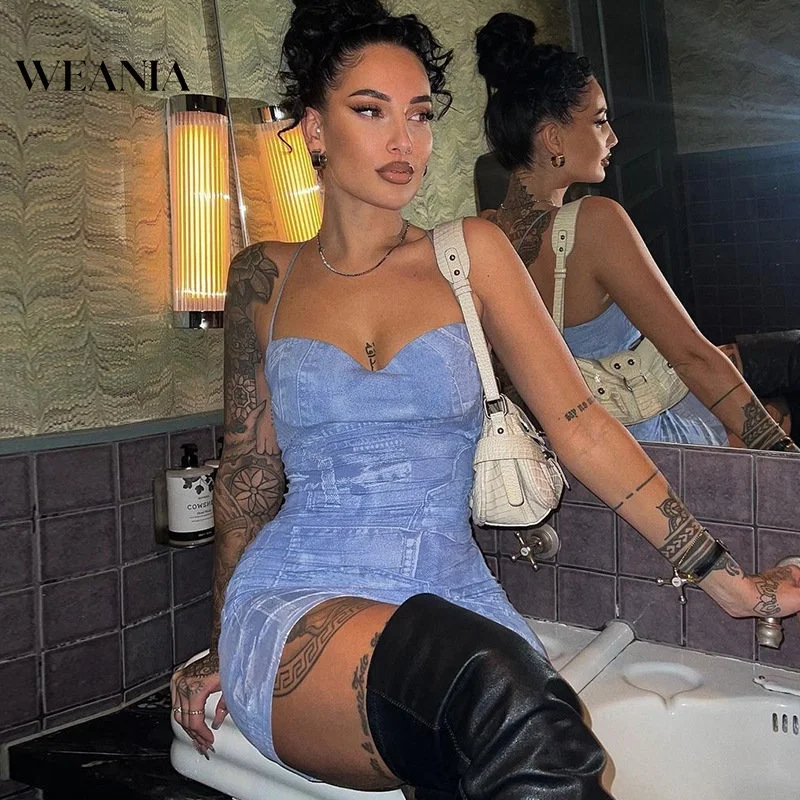 

Women New Design Denim Print Bodycon Dress