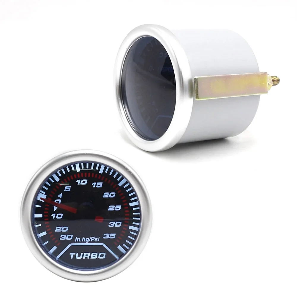 2"52mm 12V Racing Car Auto Turbo Boost Gauge -30In.hg~35PSI Smoke Lens Turbo Kit White LED Display Pressure Meter