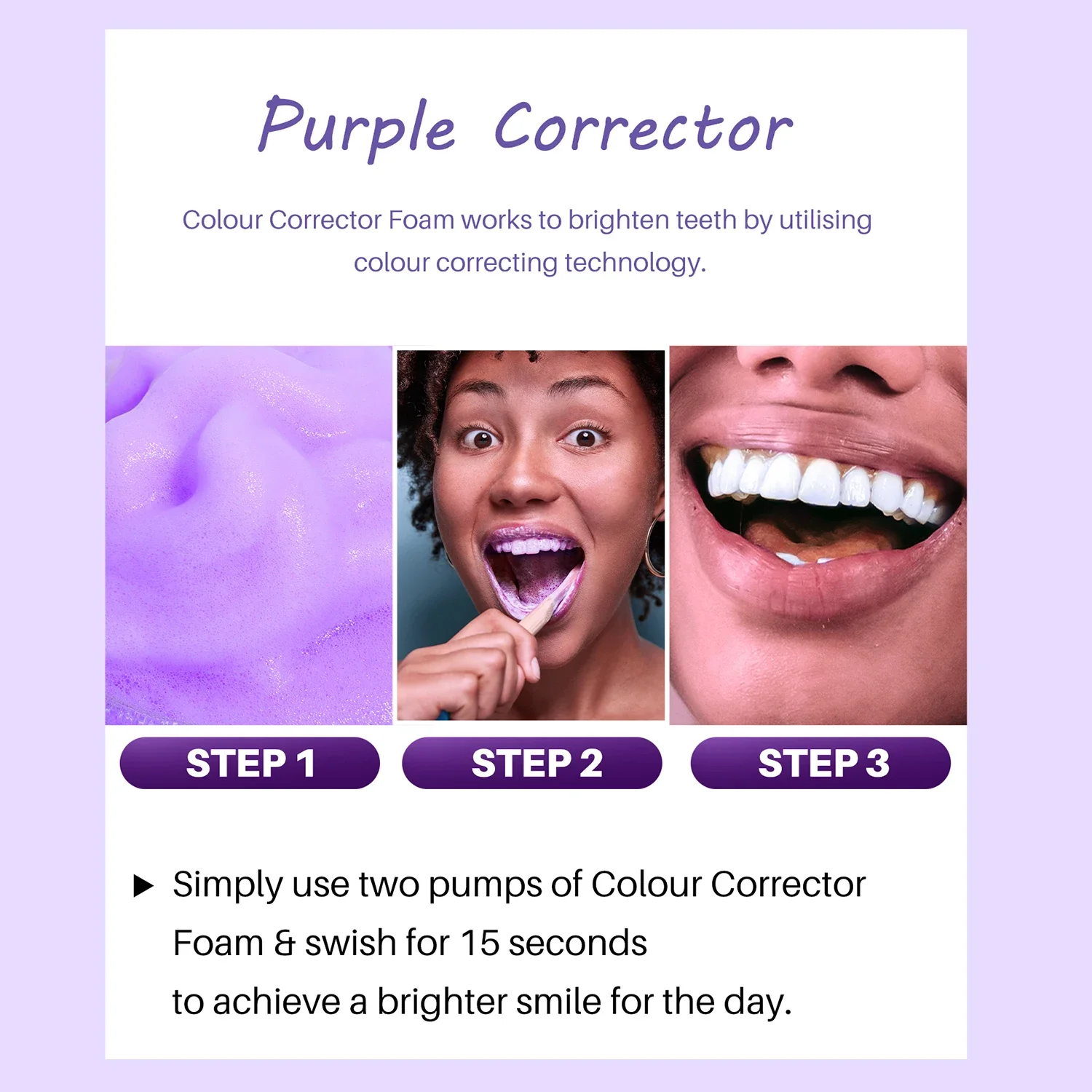 V34 Purple Teeth Whitening Mousse Deep Cleaning Stains Removal Repair Bright Yellow Tones Toothpaste Color Corrector Serum