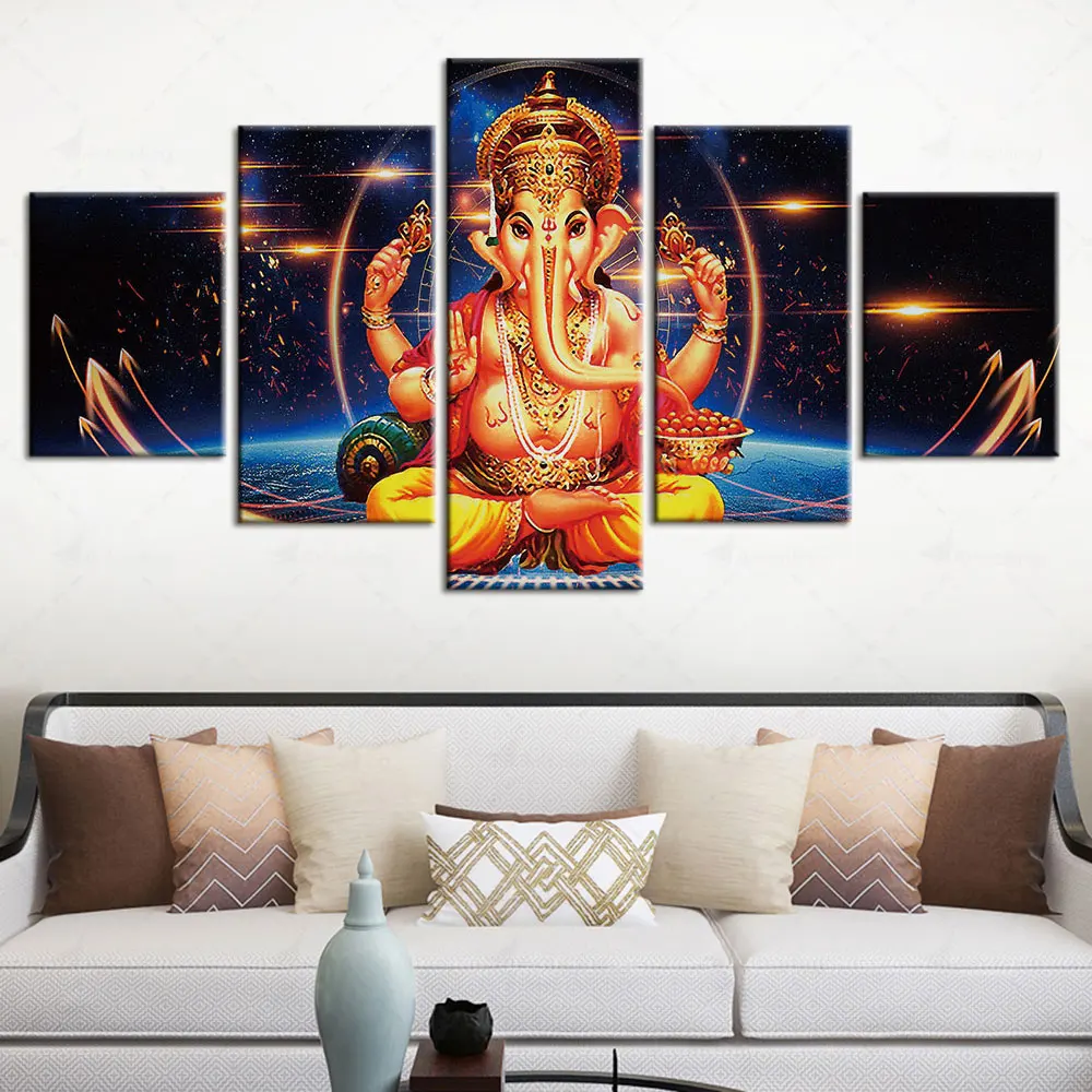 

Artsailing Modern Decorative Painting Hinduism HD 5 Panel Wall Art Religion Indian Ganesha Home Room Decoration Modular Cuadros