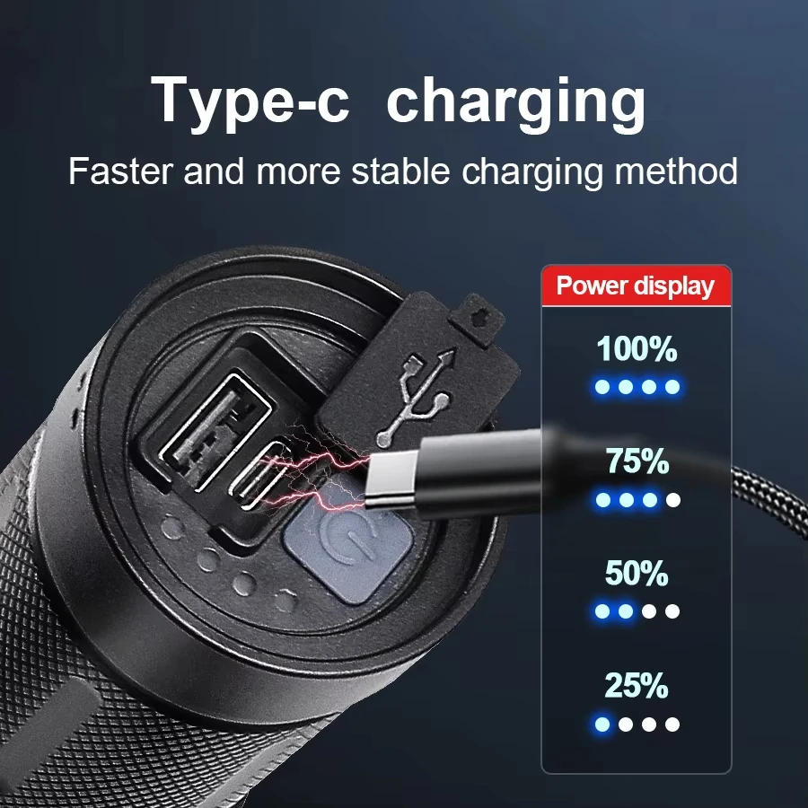 مصباح يدوي LED فائق السطوع 50000LM، شعلة تكتيكية ق...