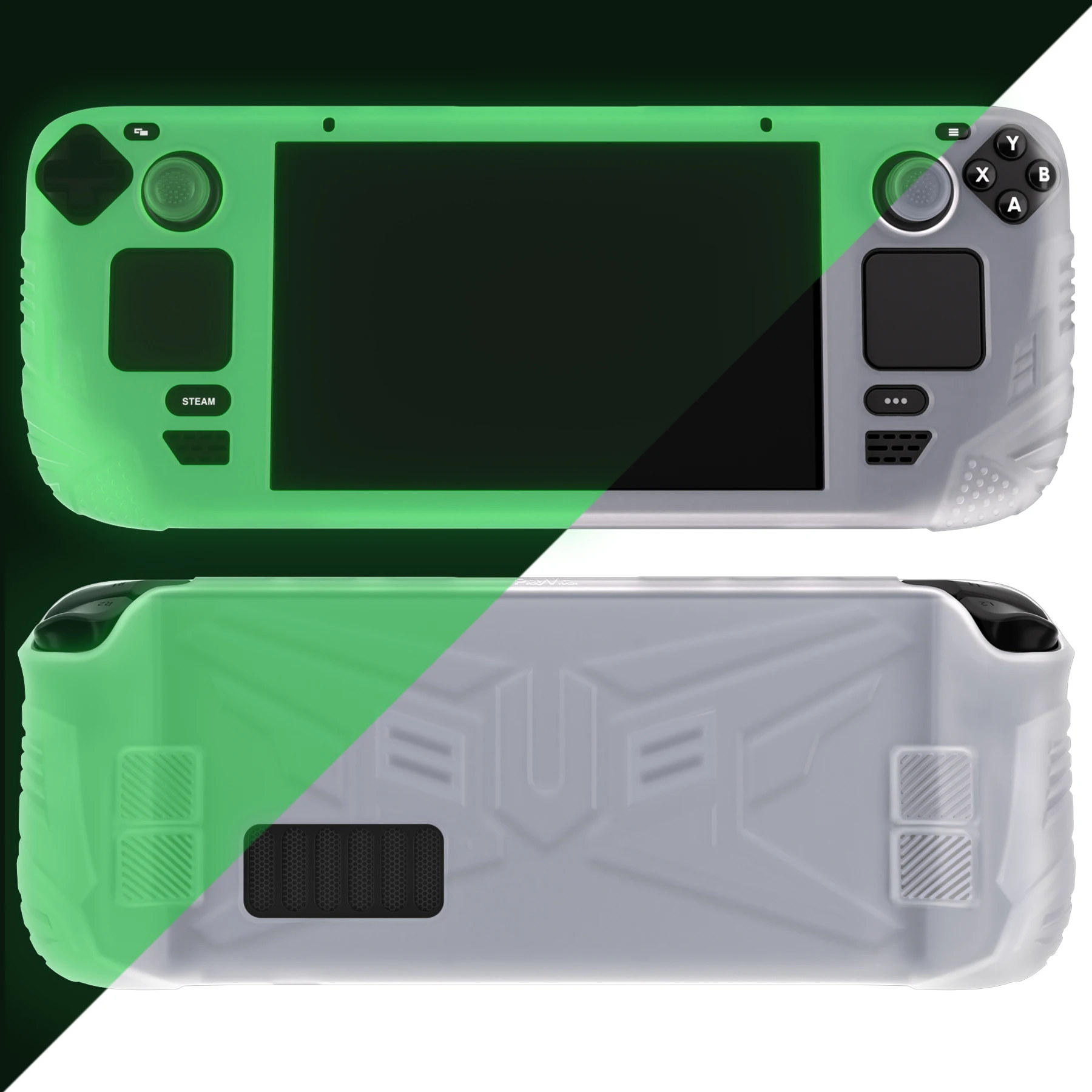 

PlayVital Armor Protective Case for Steam Deck LCD, Soft Silicone Case Shell with Back Button & Thumb Grip Cap - Glow in Dark