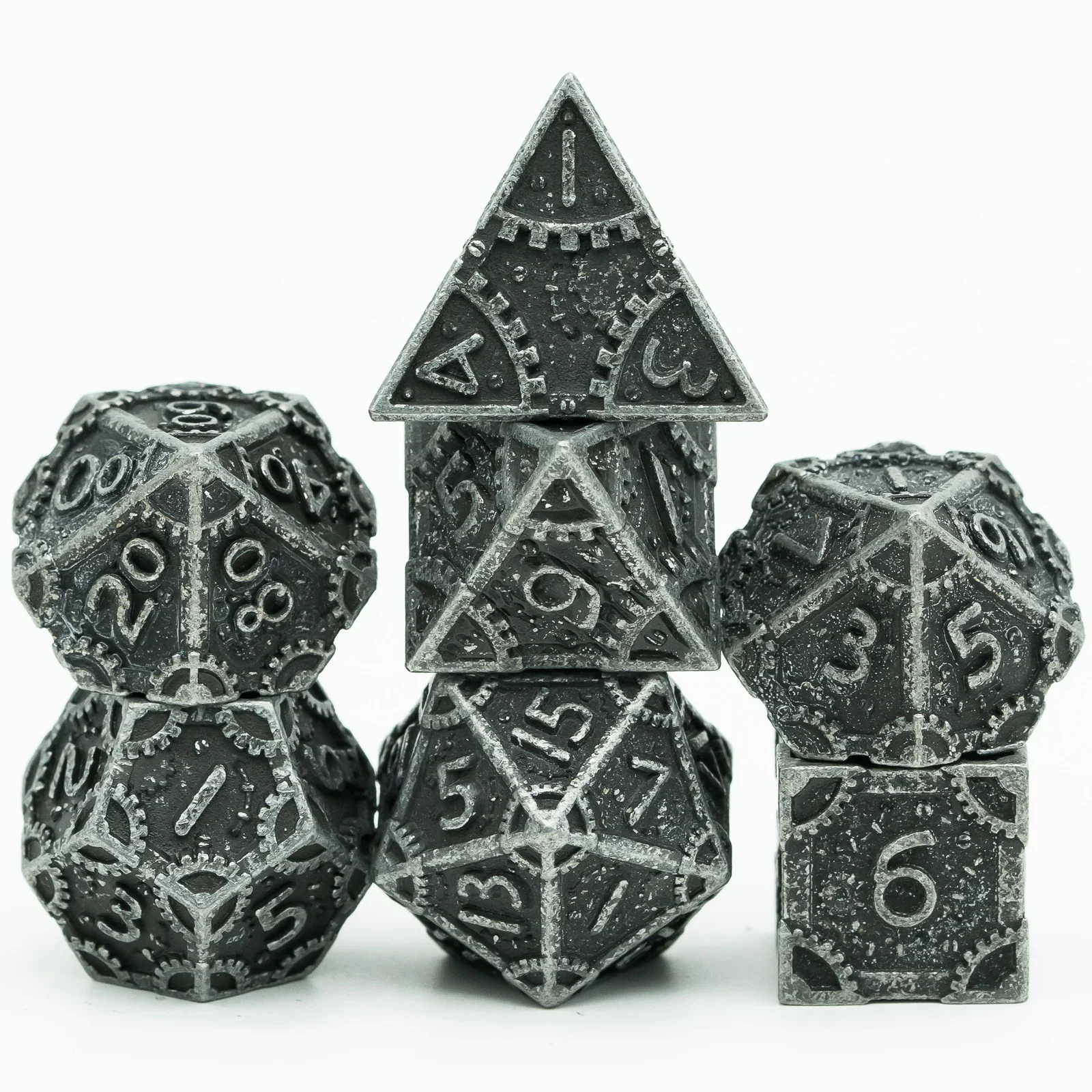 LDICEK Set Di 7 Dadi In Metallo Cavo Per D&D - Rame Con Scatola - Dadi Poliedrici Steampunk Per Giochi Di Ruolo