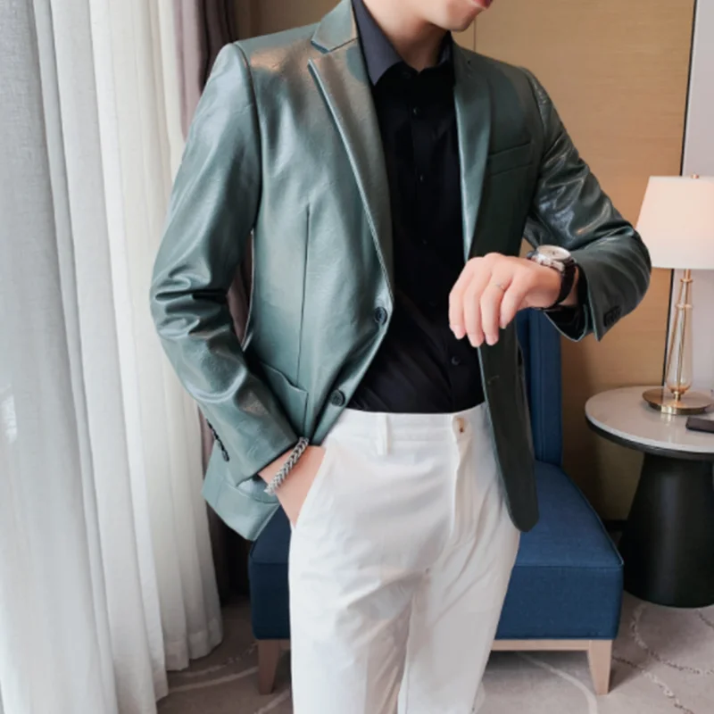 

Autumn Handsome Suit Leather Jacket Men's Fashion Motorcycle Trend Leisure Europe The United States Simple Men's Coat England
