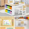 3 in 1 Kids Art Table and Chair Set, Toddler Craft Play Wood Activity Desk with 2 Chairs Storage Canvas Bins ,Children Furniture 3