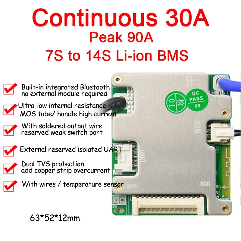 Advanced Smart Battery Management System - Automized Identification for Lithium Batteries, 20A/30A, LFP/NMC